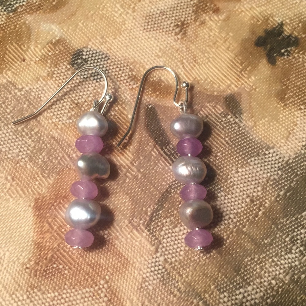 Fresh water pearls and amethyst beads on SS wires.